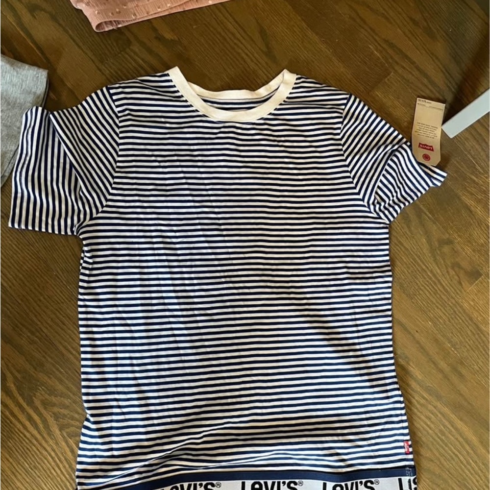 Levi's Black and White Striped Short Sleeve Tee